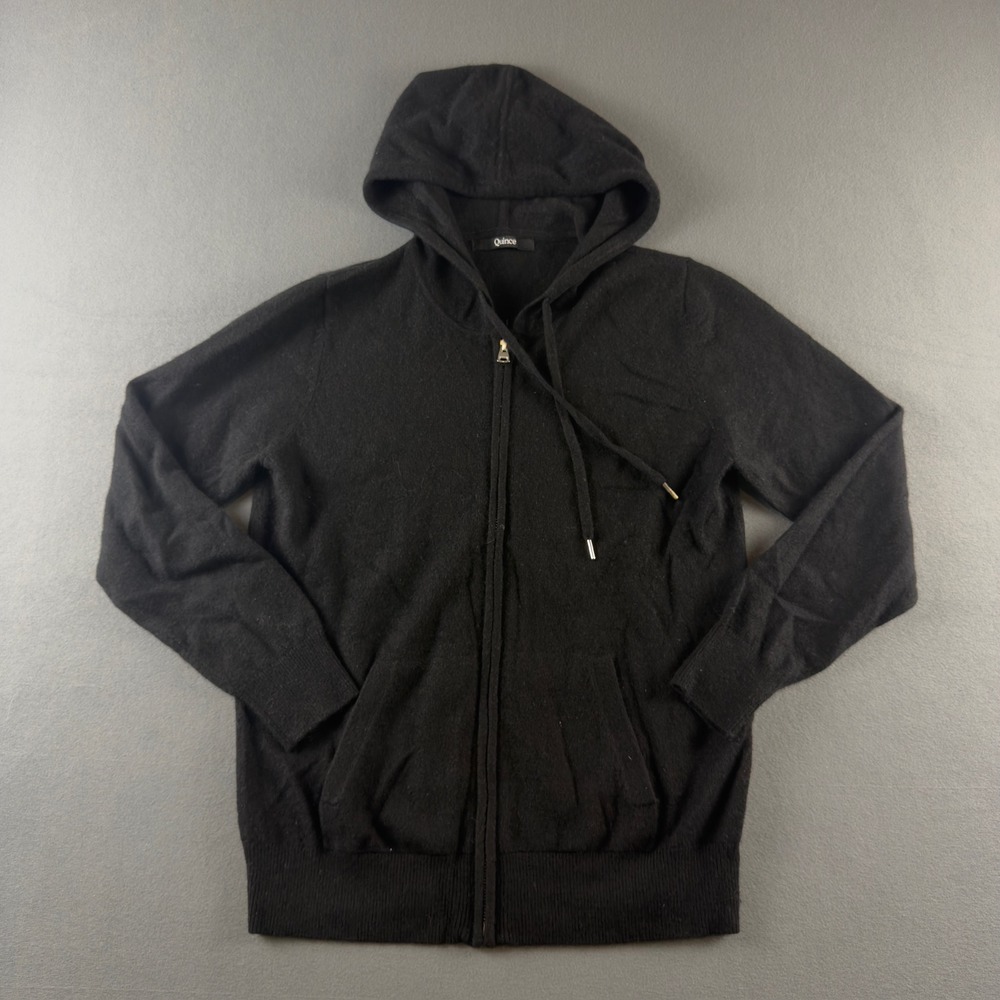 Quince 100% Cashmere Full Zip Hoodie Black Small Knit Sweater